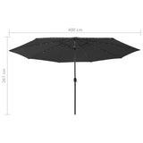 Garden Parasol with LED Lights 400 cm Black - Close-Up Angle