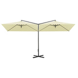 Double Garden Parasol with Steel Pole Sand 600x300 cm - Side View