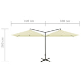 Double Garden Parasol with Steel Pole Sand 600x300 cm - Low Angle