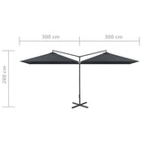 Double Garden Parasol with Steel Pole Anthracite 600x300 cm - Low Angle