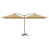 Double Garden Parasol with Steel Pole Taupe 600x300 cm - Front View