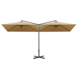 Double Garden Parasol with Steel Pole Taupe 600x300 cm - Side View