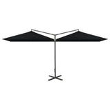 Double Garden Parasol with Steel Pole Black 600x300 cm - Front View