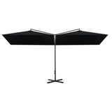 Double Garden Parasol with Steel Pole Black 600x300 cm - Side View