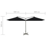 Double Garden Parasol with Steel Pole Black 600x300 cm - Low Angle