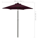 Garden Parasol with LED Lights Bordeaux Red 200x211 cm Aluminium - Extra Image