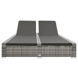 Double Sun Lounger Poly Rattan Grey - Front View