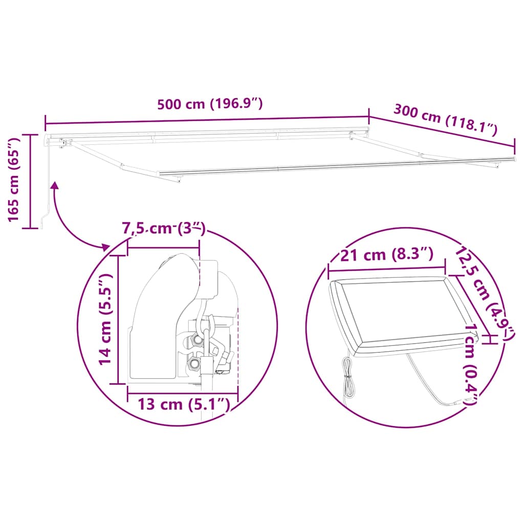 Awning Frame Manual Anthracite 500 x 300 cm Aluminium