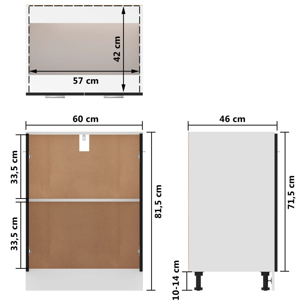 Bottom Cabinet Lyon Black 60x46x81.5 cm Engineered Wood
