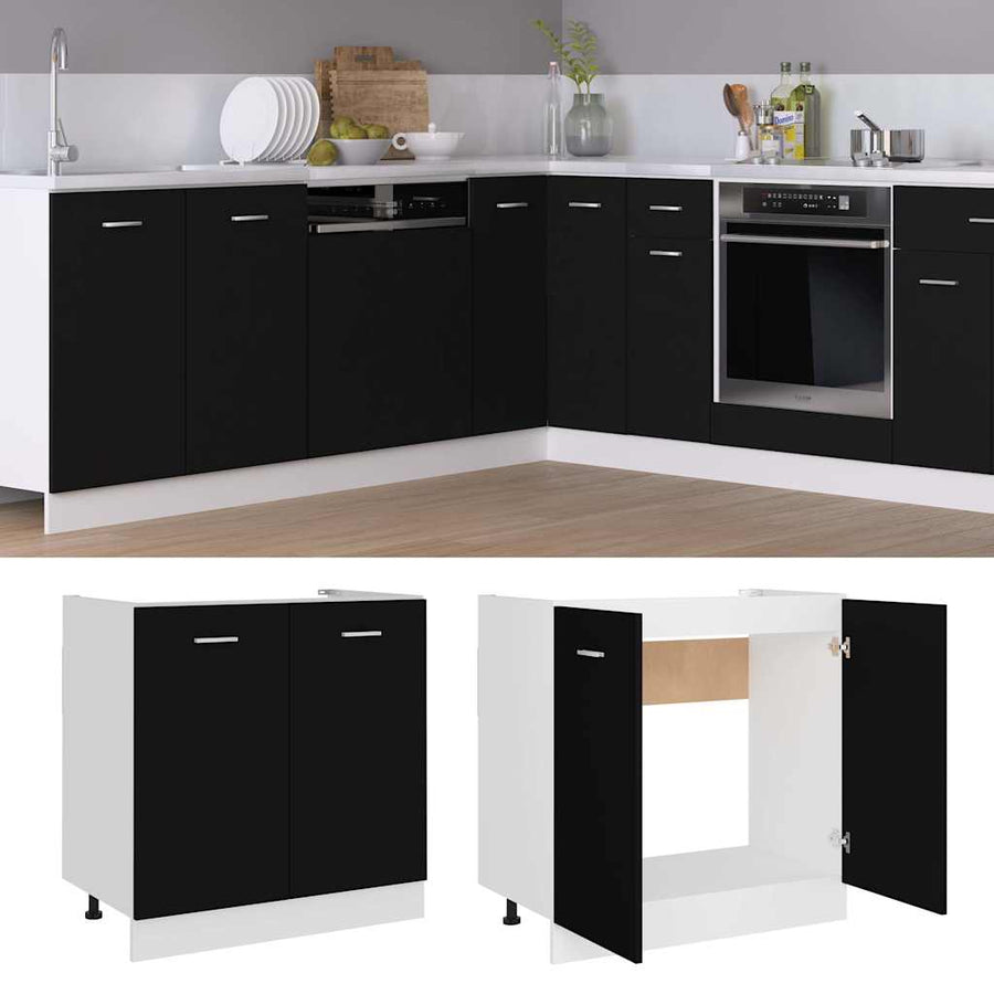 Sink Bottom Cabinet Lyon Black 80x46x81.5 cm Engineered Wood