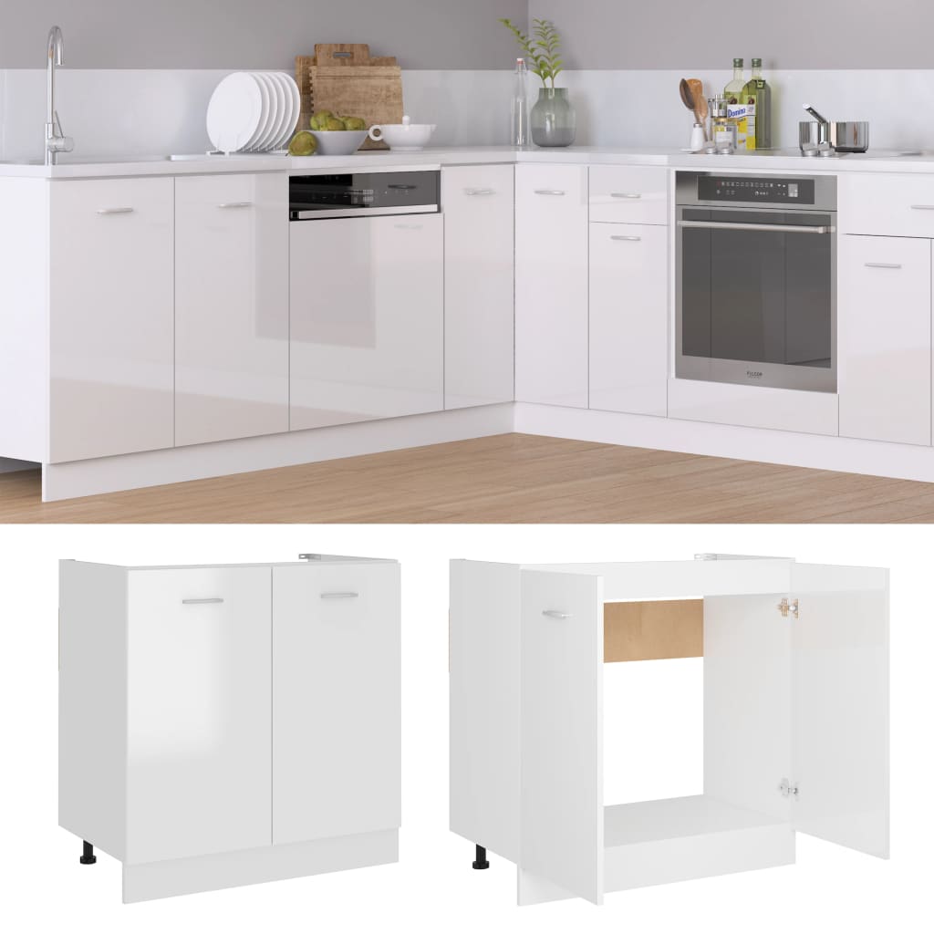 Sink Bottom Cabinet Lyon High Gloss White 80x46x81.5 cm Engineered Wood