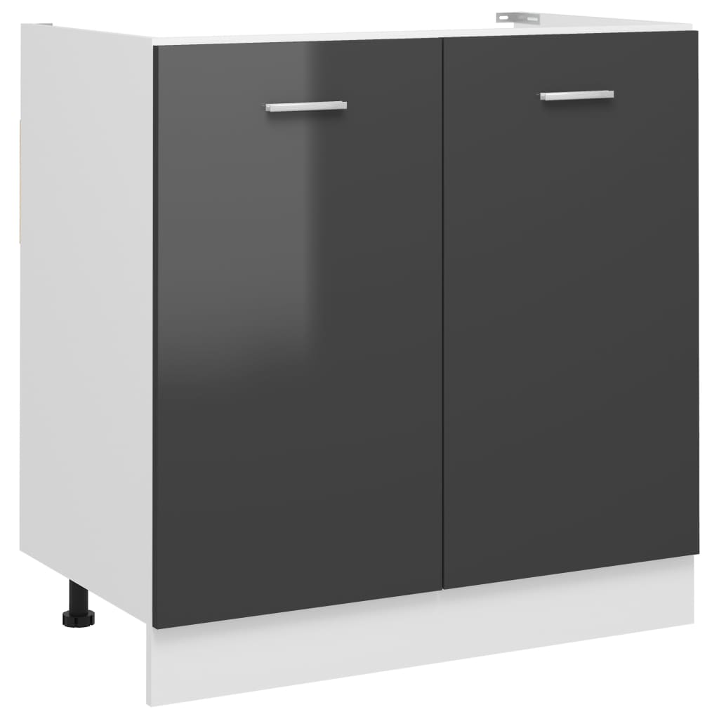 Sink Bottom Cabinet Lyon High Gloss Grey 80x46x81.5 cm Engineered Wood
