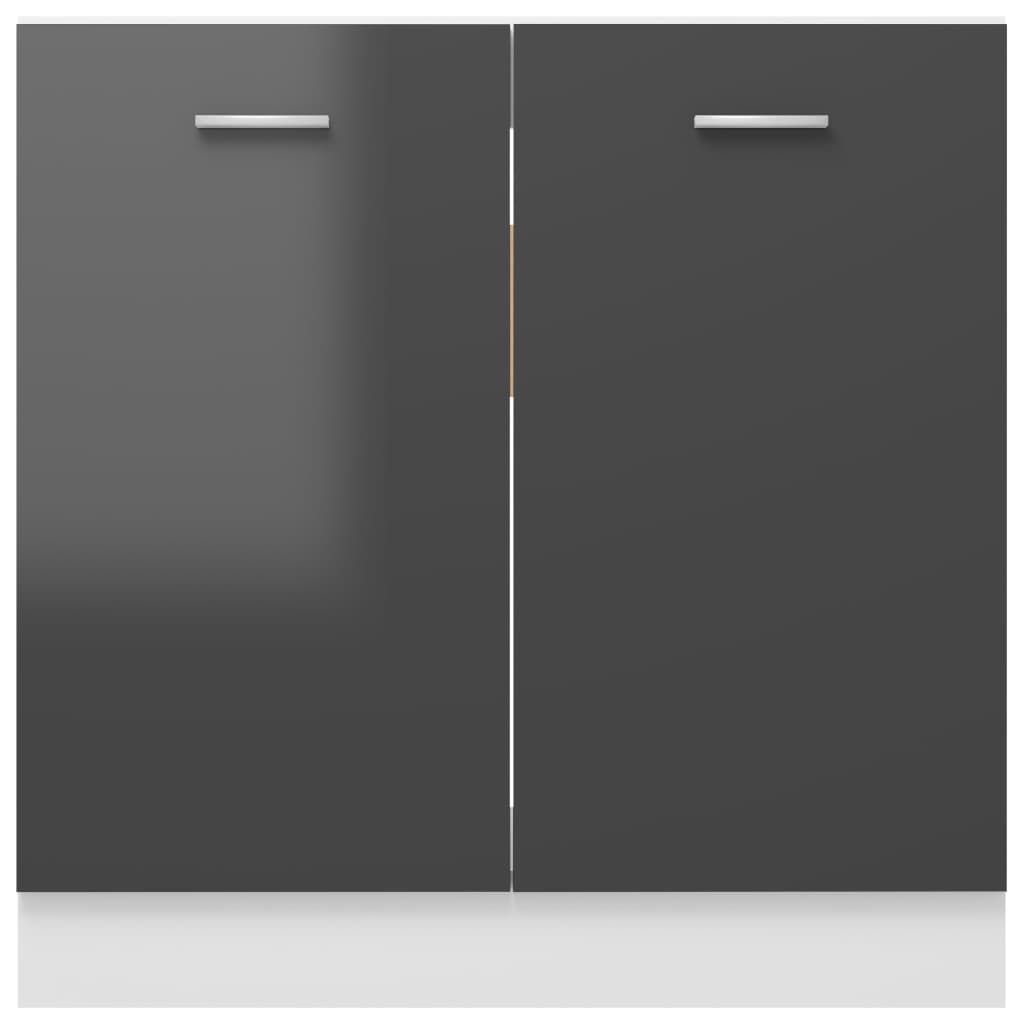 Sink Bottom Cabinet Lyon High Gloss Grey 80x46x81.5 cm Engineered Wood