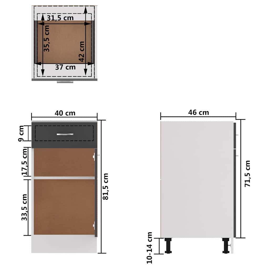 Drawer Bottom Cabinet Lyon Grey 40x46x81.5 cm Engineered Wood