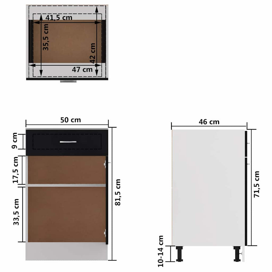 Drawer Bottom Cabinet Lyon Black 50x46x81.5 cm Engineered Wood