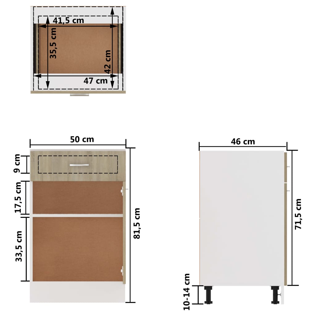 Drawer Bottom Cabinet Lyon Sonoma Oak 50x46x81.5 cm Engineered Wood