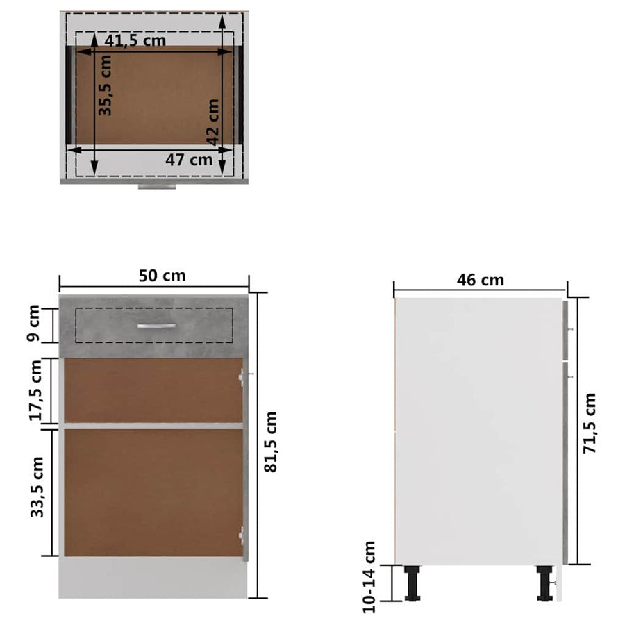Drawer Bottom Cabinet "Lyon" Concrete Grey 50x46x81.5 cm