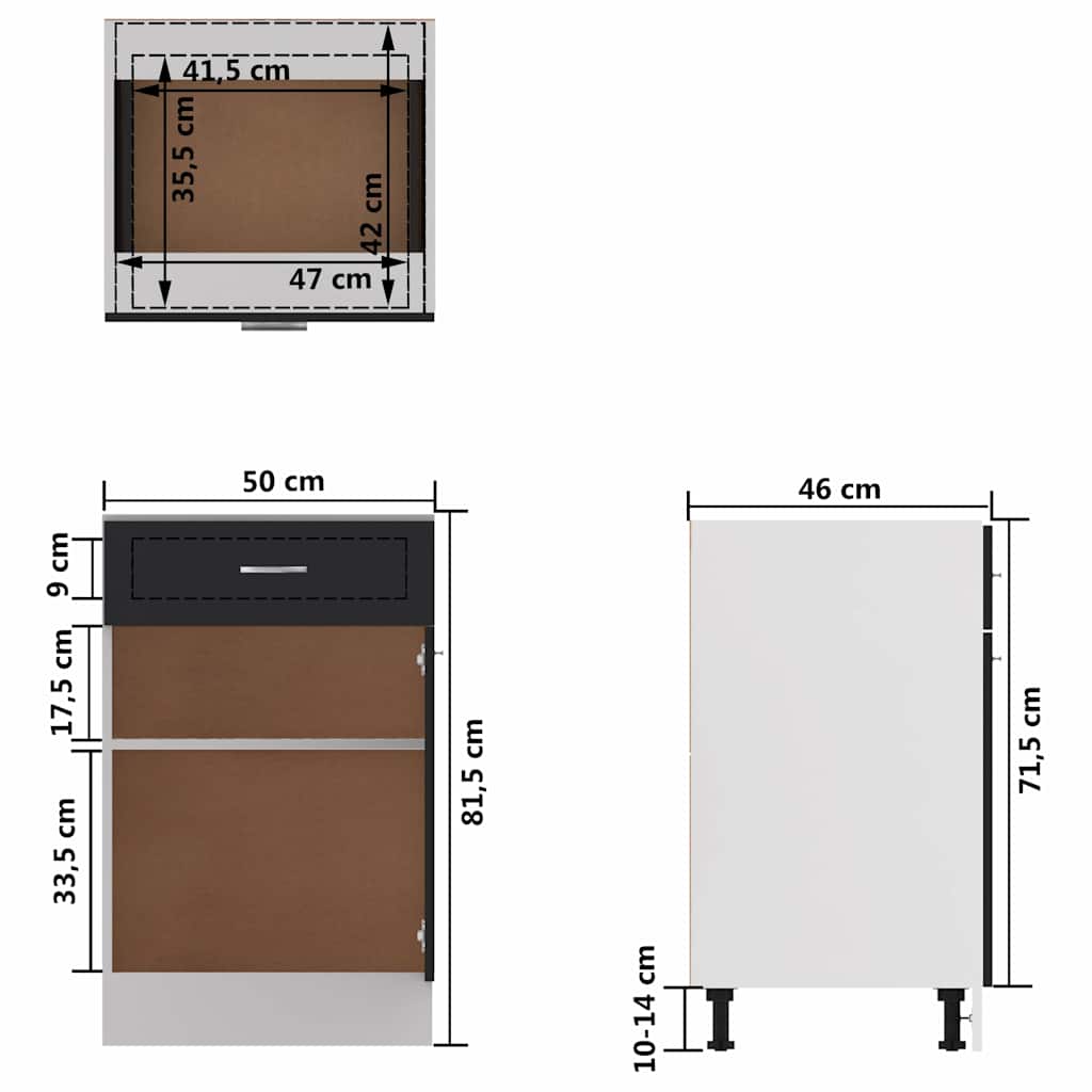Drawer Bottom Cabinet Lyon High Gloss Black 50x46x81.5 cm Engineered Wood