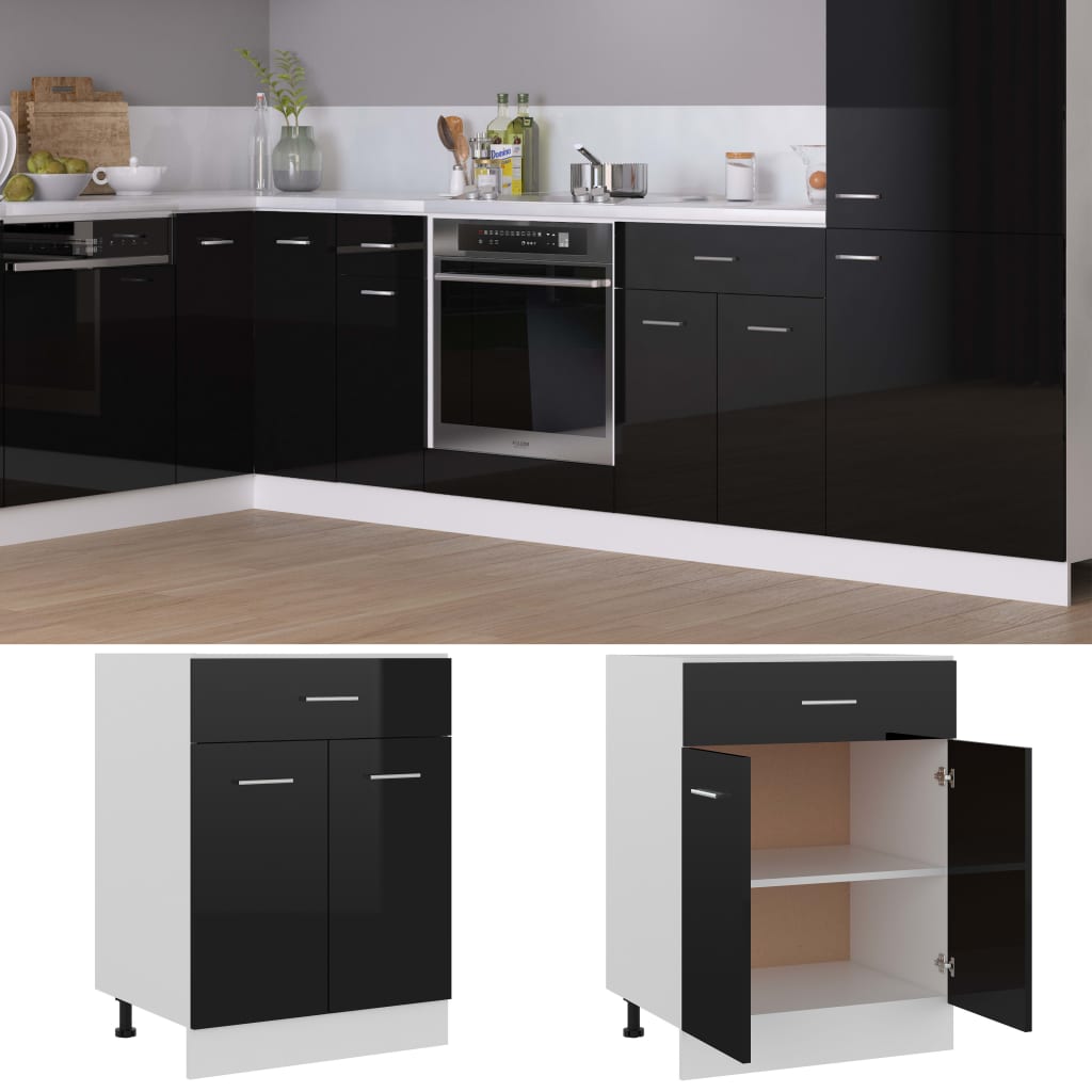 Drawer Bottom Cabinet Lyon High Gloss Black 60x46x81.5 cm Engineered Wood