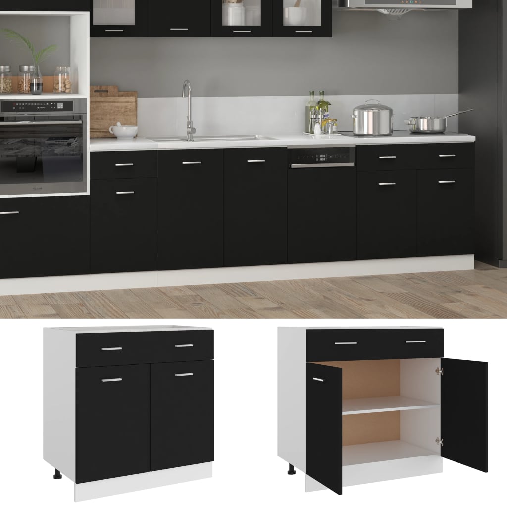 Drawer Bottom Cabinet Lyon Black 80x46x81.5 cm Engineered Wood