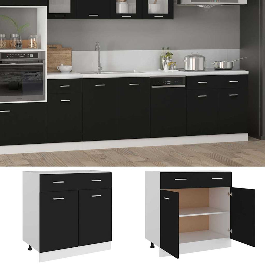 Drawer Bottom Cabinet Lyon Black 80x46x81.5 cm Engineered Wood