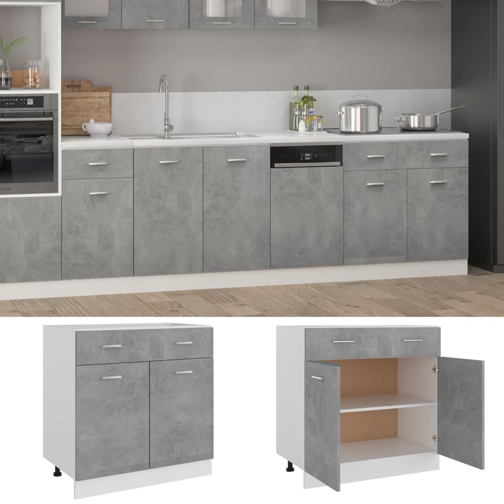 Drawer Bottom Cabinet Concrete Grey 80x46x81.5 cm Engineered Wood