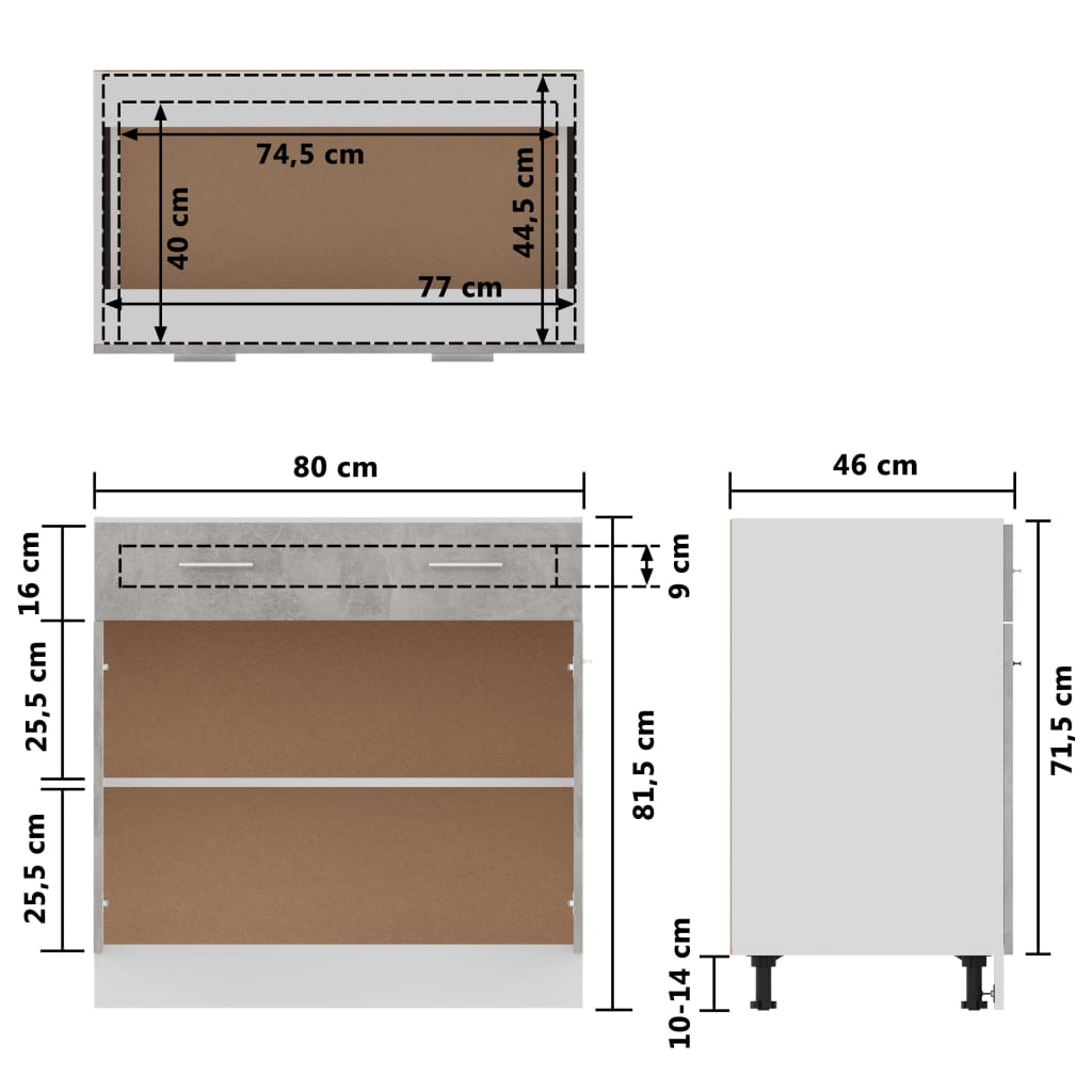 Drawer Bottom Cabinet Concrete Grey 80x46x81.5 cm Engineered Wood