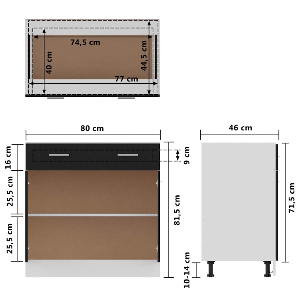 Drawer Bottom Cabinet Lyon High Gloss Black 80x46x81.5 cm Engineered Wood
