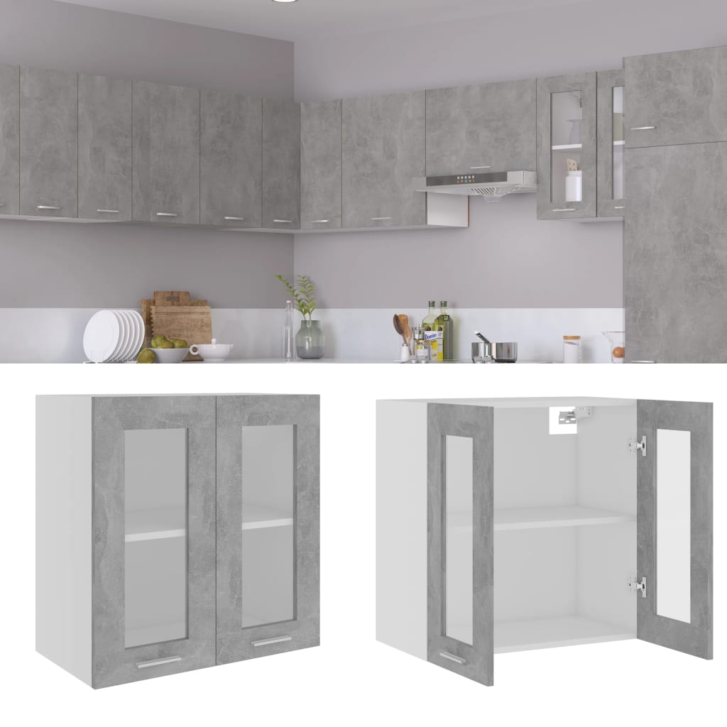 Hanging Glass Cabinet Lyon Concrete Grey 60x31x60 cm Engineered Wood