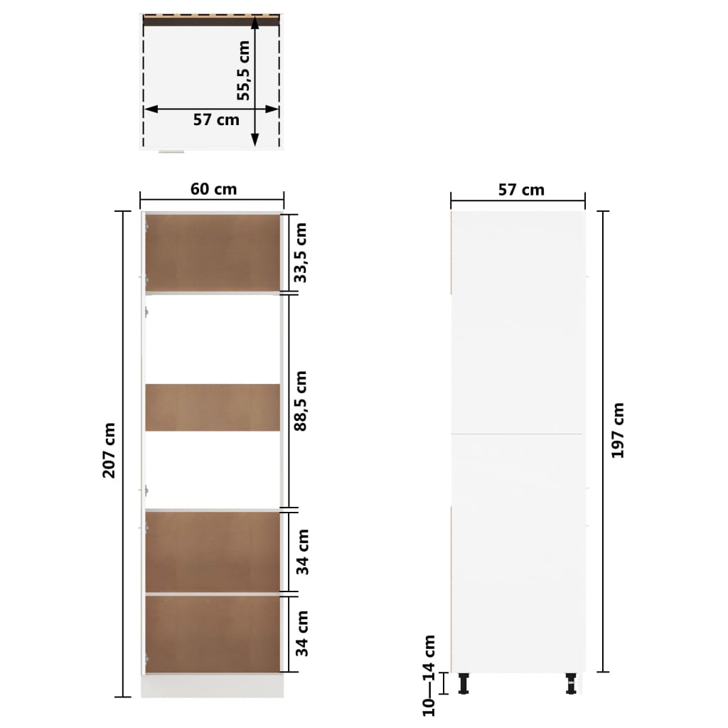 Refrigerator Cabinet Lyon High Gloss White 60x57x207 cm Engineered Wood