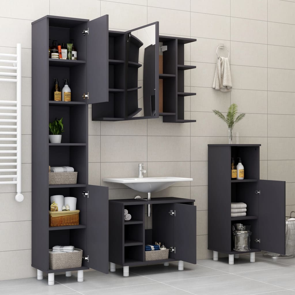 Bathroom Cabinet Grey 30x30x95 cm Engineered Wood