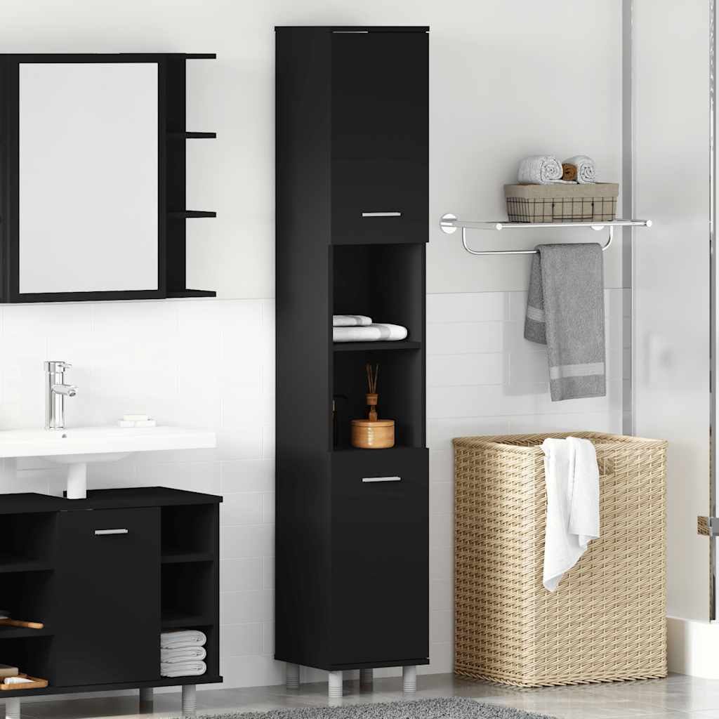 Bathroom Cabinet Black 30x30x179 cm Engineered Wood