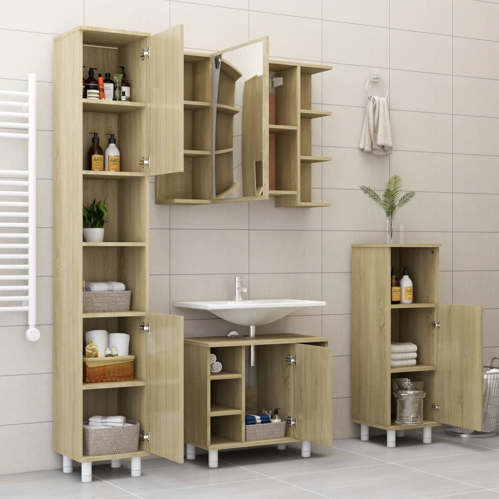 Bathroom Cabinet Sonoma Oak 30x30x179 cm Engineered Wood