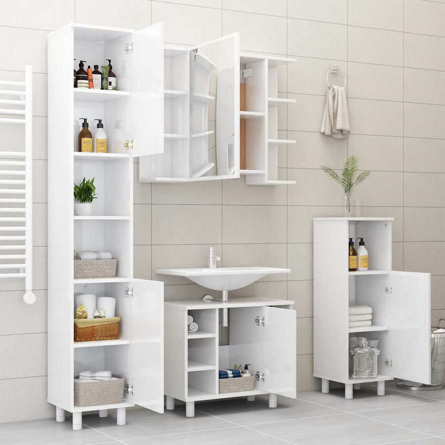 Bathroom Cabinet High Gloss White 30x30x179 cm Engineered Wood