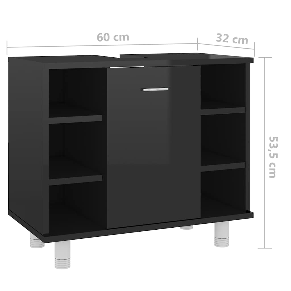 Bathroom Cabinet High Gloss Black 60x32x53.5 cm Engineered Wood