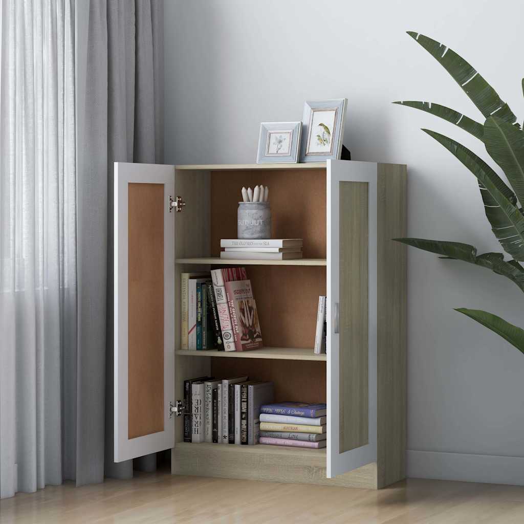 Book Cabinet White and Sonoma Oak 82.5x30.5x115 cm Engineered Wood