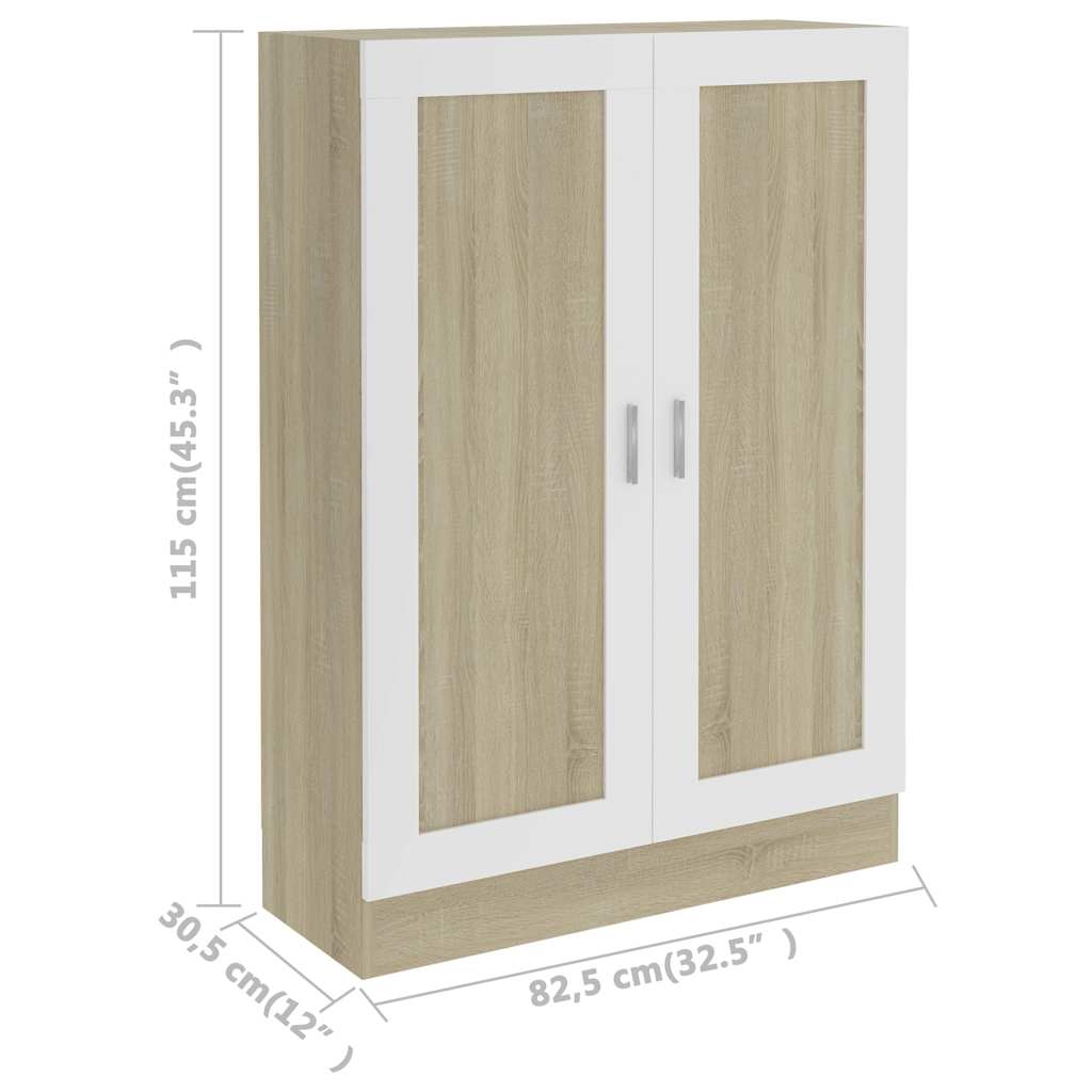 Book Cabinet White and Sonoma Oak 82.5x30.5x115 cm Engineered Wood