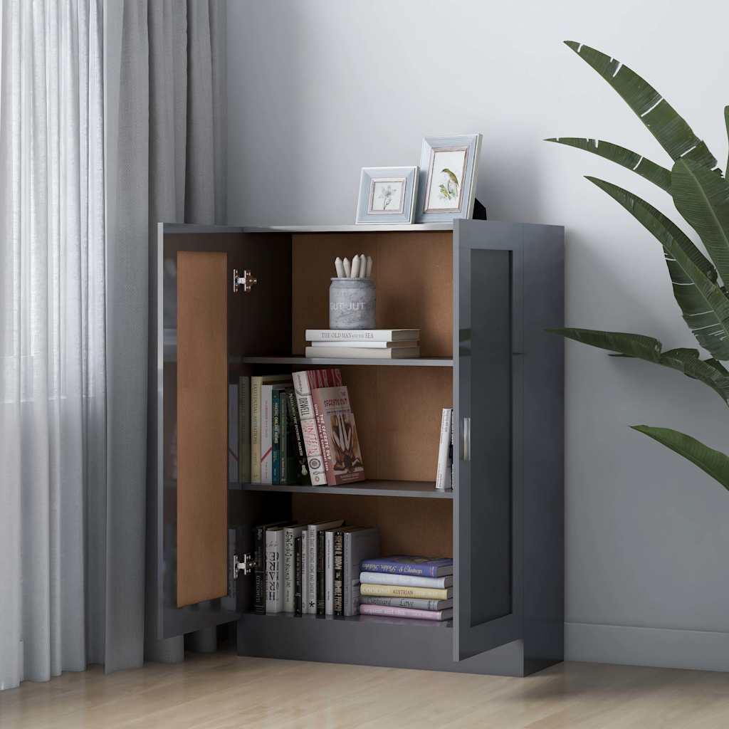 Book Cabinet High Gloss Grey 82.5x30.5x115 cm Engineered Wood