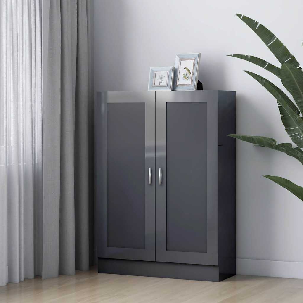 Book Cabinet High Gloss Grey 82.5x30.5x115 cm Engineered Wood