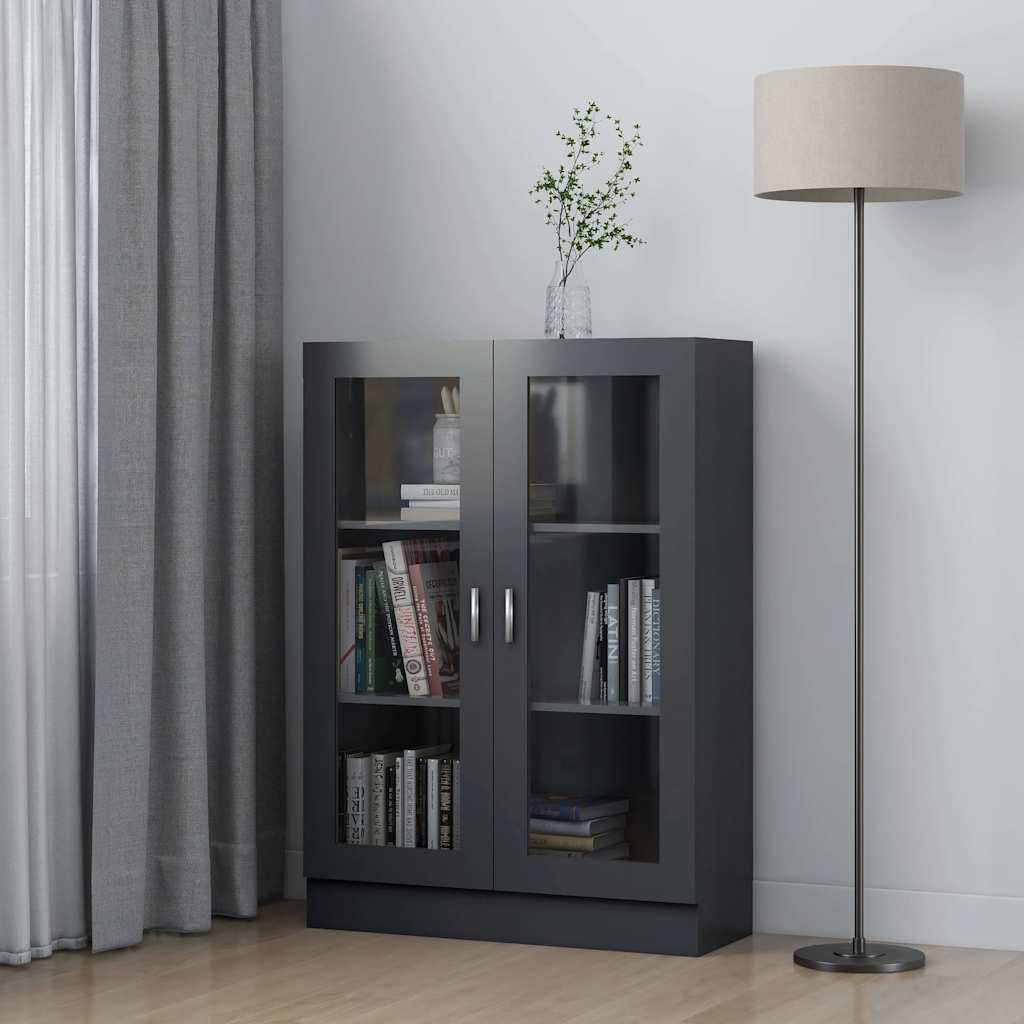 Vitrine Cabinet Grey 82.5x30.5x115 cm Engineered Wood