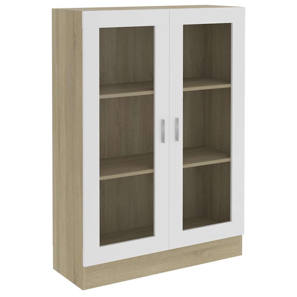 Vitrine Cabinet White and Sonoma Oak 82.5x30.5x115 cm Engineered Wood