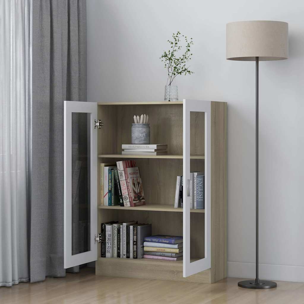 Vitrine Cabinet White and Sonoma Oak 82.5x30.5x115 cm Engineered Wood