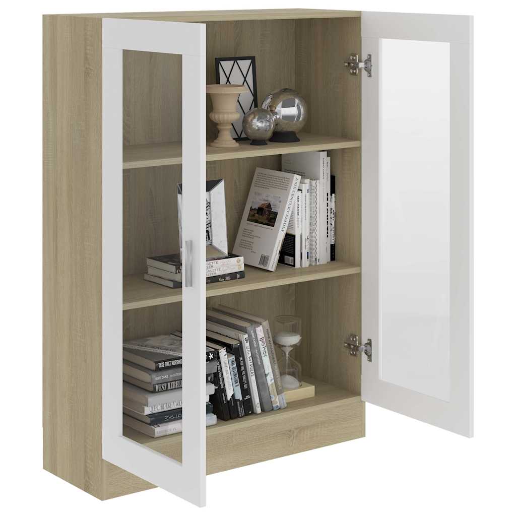 Vitrine Cabinet White and Sonoma Oak 82.5x30.5x115 cm Engineered Wood