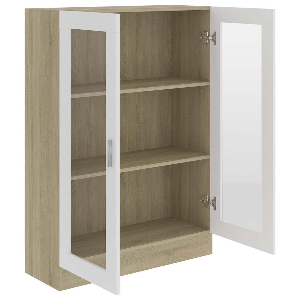 Vitrine Cabinet White and Sonoma Oak 82.5x30.5x115 cm Engineered Wood