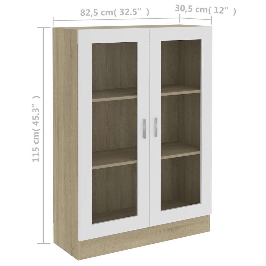 Vitrine Cabinet White and Sonoma Oak 82.5x30.5x115 cm Engineered Wood