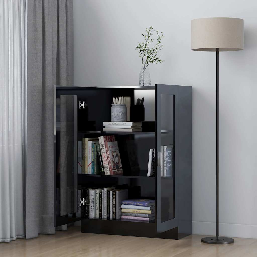 Vitrine Cabinet High Gloss Black 82.5x30.5x115 cm Engineered Wood