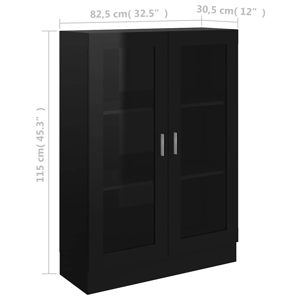 Vitrine Cabinet High Gloss Black 82.5x30.5x115 cm Engineered Wood