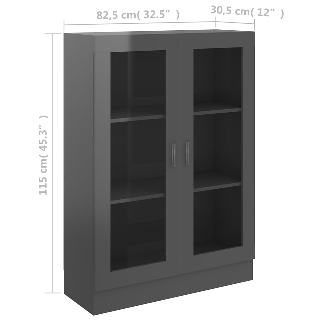 Vitrine Cabinet High Gloss Grey 82.5x30.5x115 cm Engineered Wood
