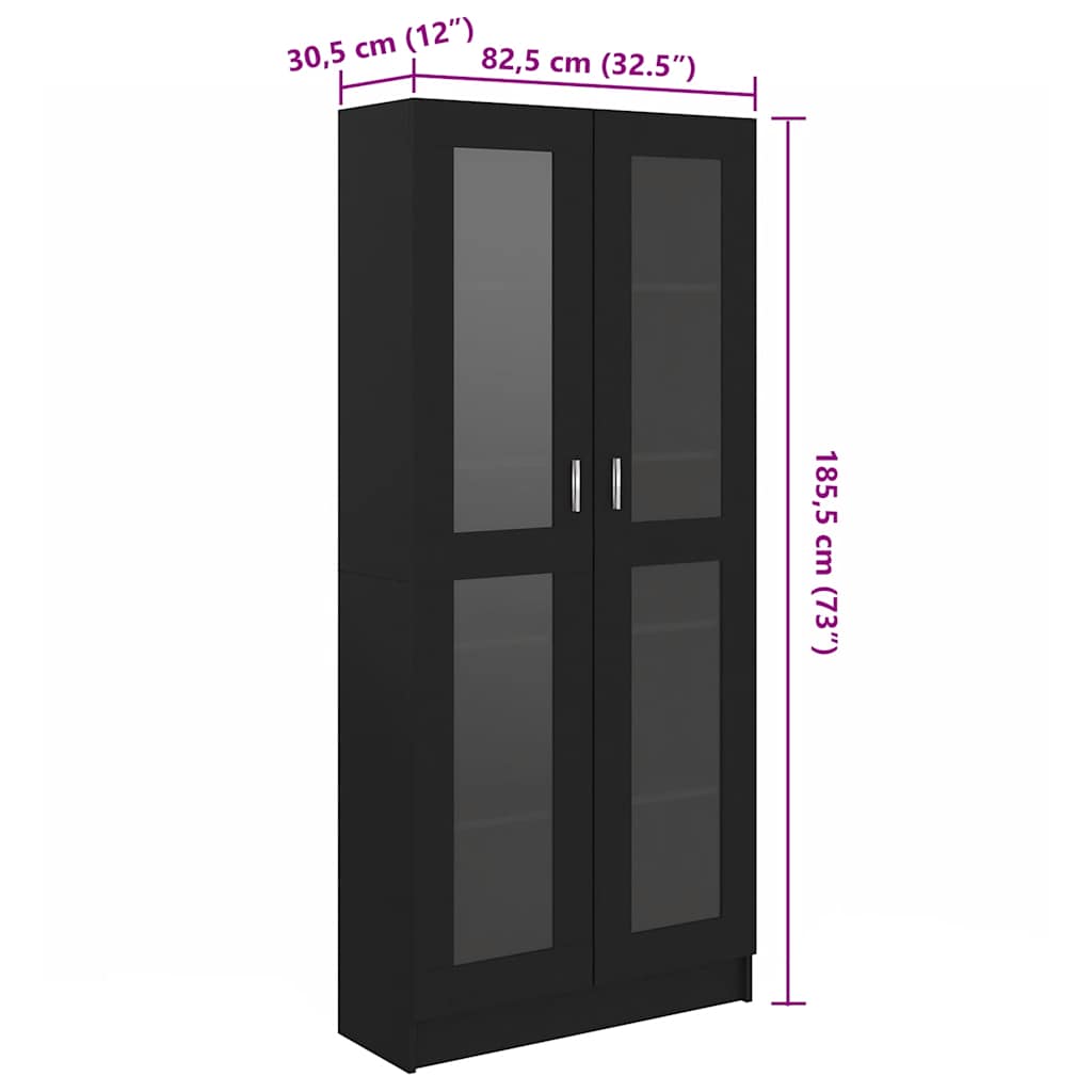 Vitrine Cabinet Black 82.5x30.5x185 cm Engineered Wood