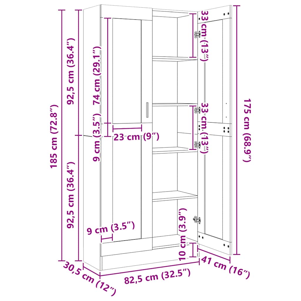 Vitrine Cabinet Black 82.5x30.5x185 cm Engineered Wood